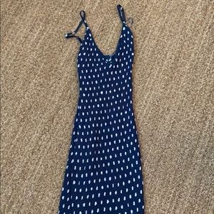 navy and white polka dot stretchy dress
